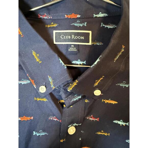 Club Room Men’s XL Long Sleeve Button Down Shirt Blue With Fish Print - Picture 3 of 7